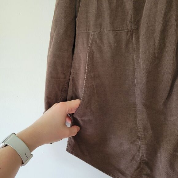 J. Jill 100% Cotton Corduroy Brown Button-Up Shirt Pockets Medium Soft - Picture 2 of 7